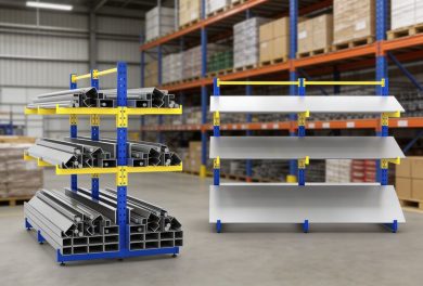 configuración de estantería cantilever cara doble o simple