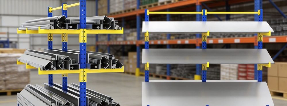 configuración de estantería cantilever cara doble o simple